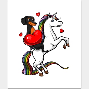 Dachshund Wiener Dog Riding Unicorn Posters and Art